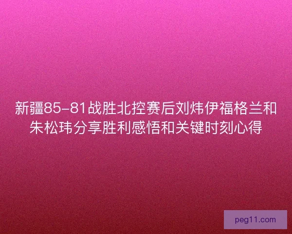 新疆85-81战胜北控赛后刘炜伊福格兰和朱松玮分享胜利感悟和关键时刻心得